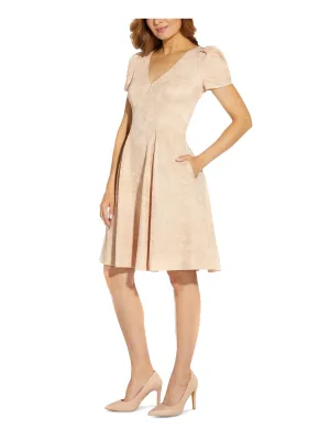 ADRIANNA PAPELL Womens Pocketed Printed Short Sleeve V Neck Above The Knee Wear To Work Fit   Flare Dress