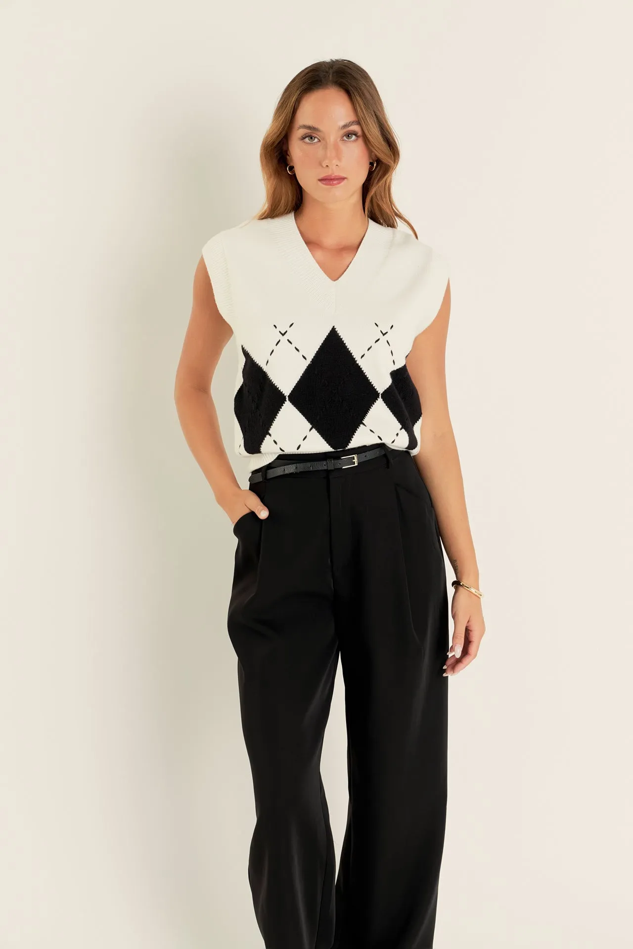 Argyle Knit V-Neck Vest