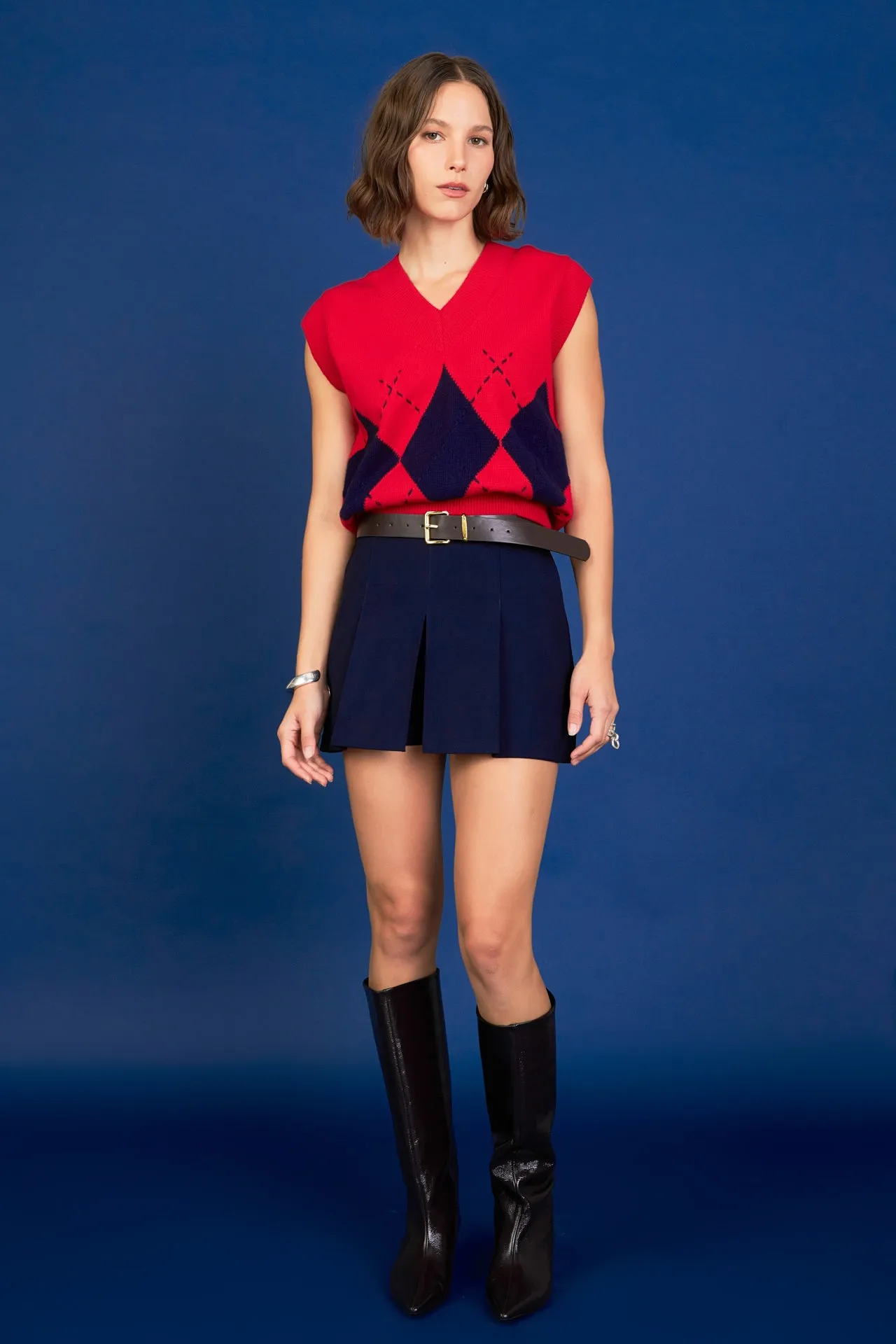 Argyle Knit V-Neck Vest