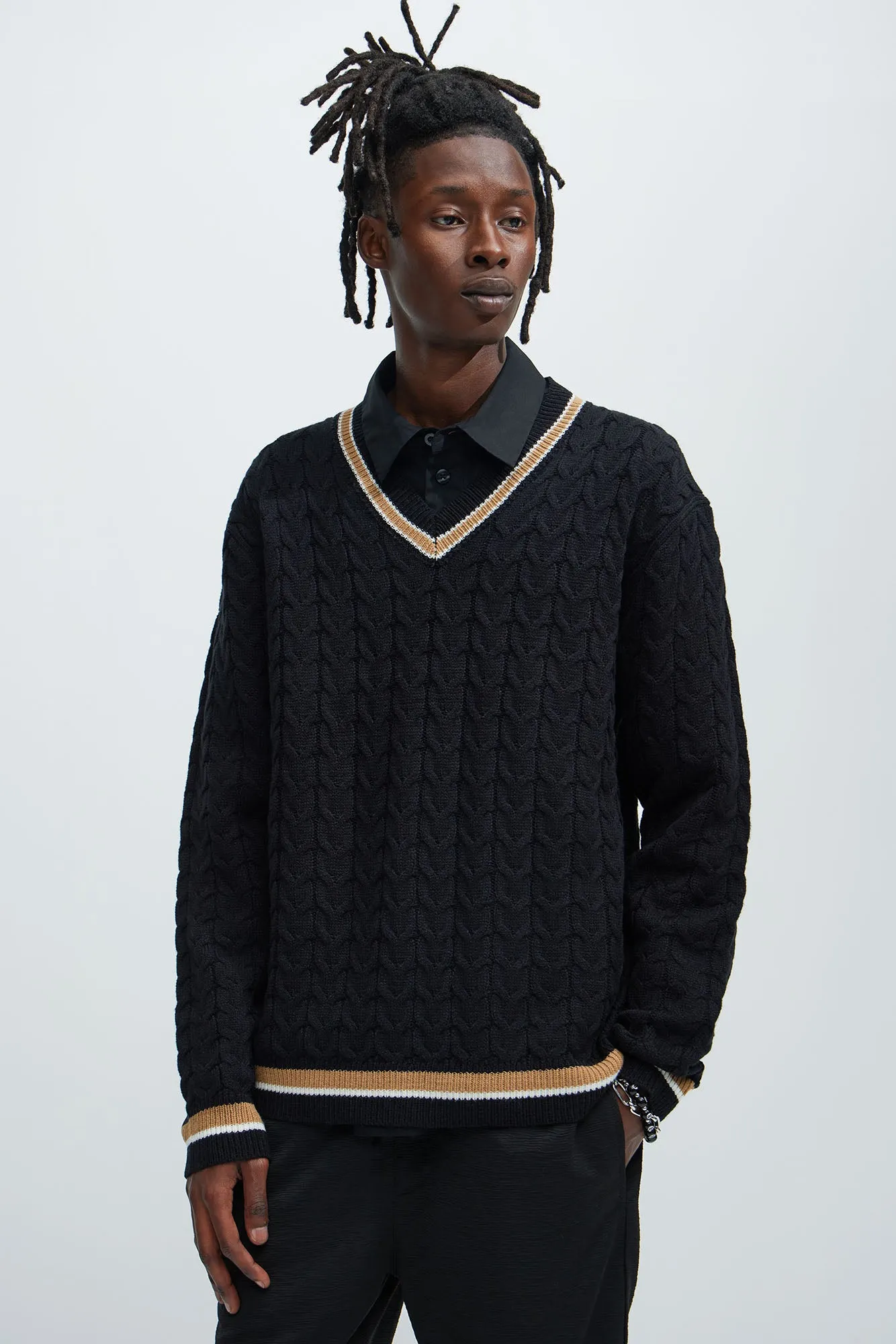 Back Again Cable Knit Sweater - Black/combo