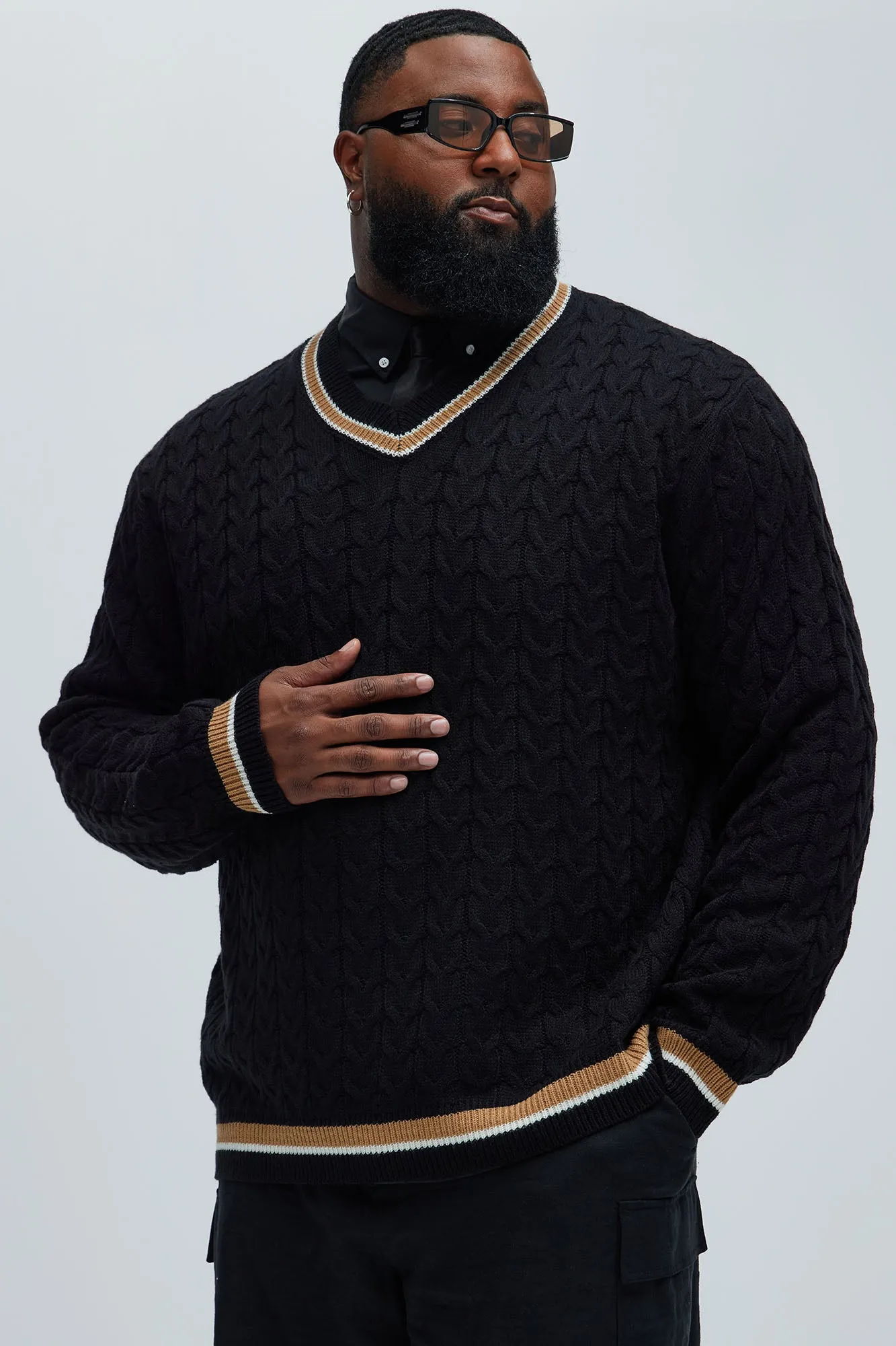 Back Again Cable Knit Sweater - Black/combo