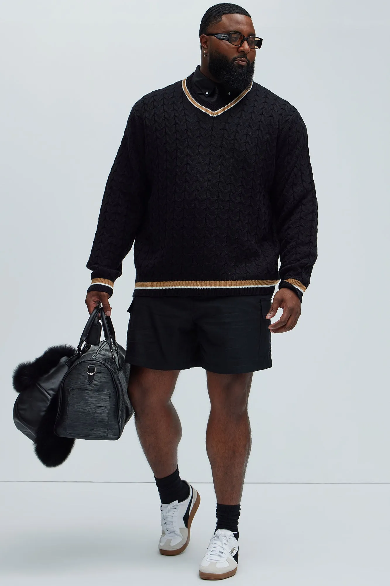 Back Again Cable Knit Sweater - Black/combo