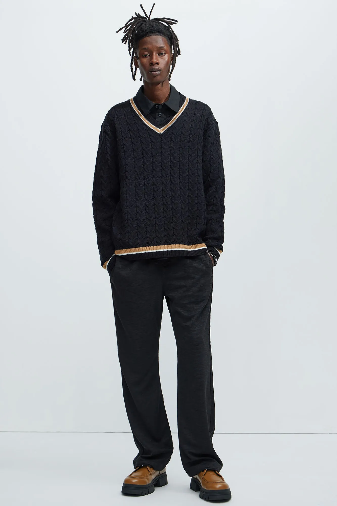 Back Again Cable Knit Sweater - Black/combo