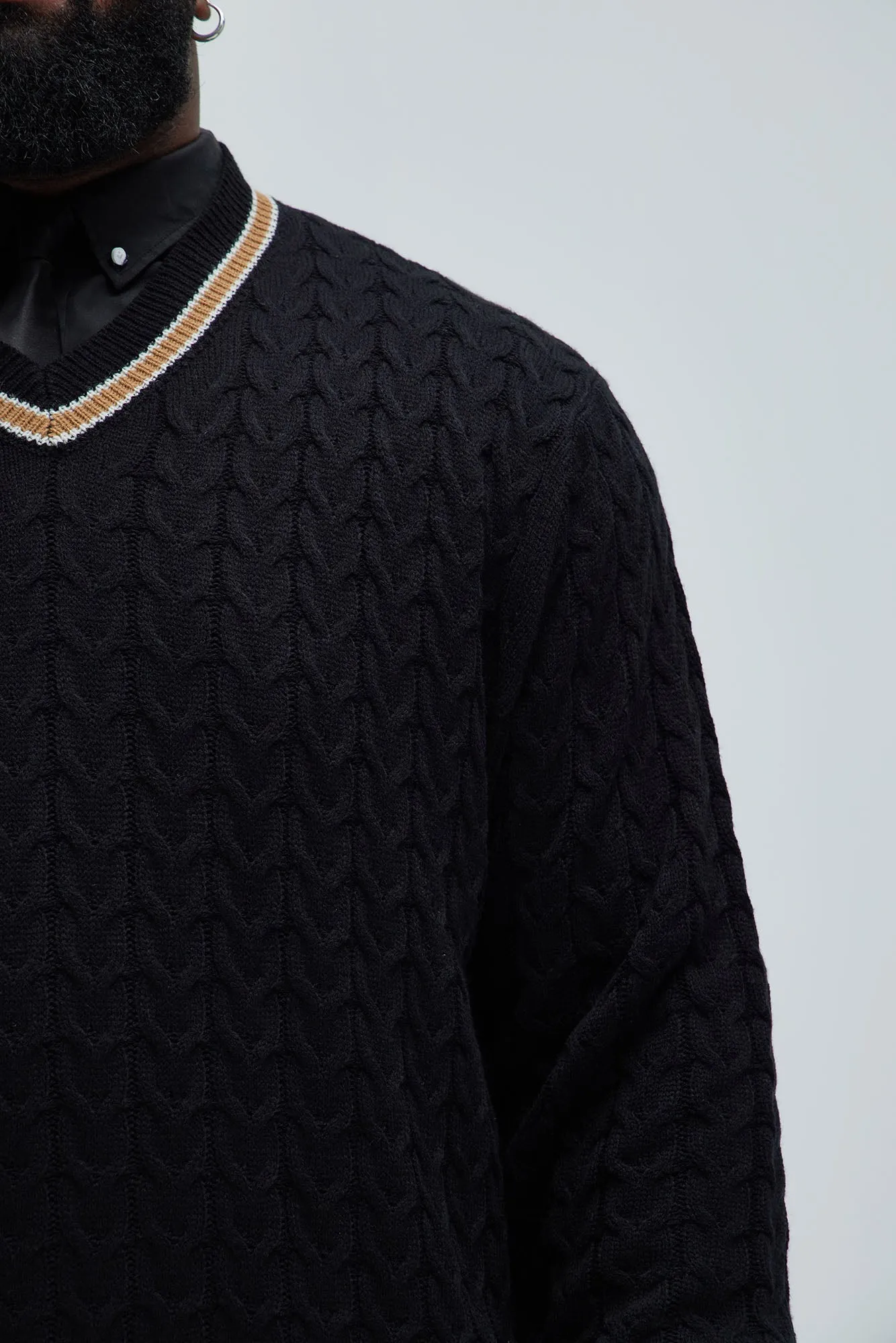 Back Again Cable Knit Sweater - Black/combo