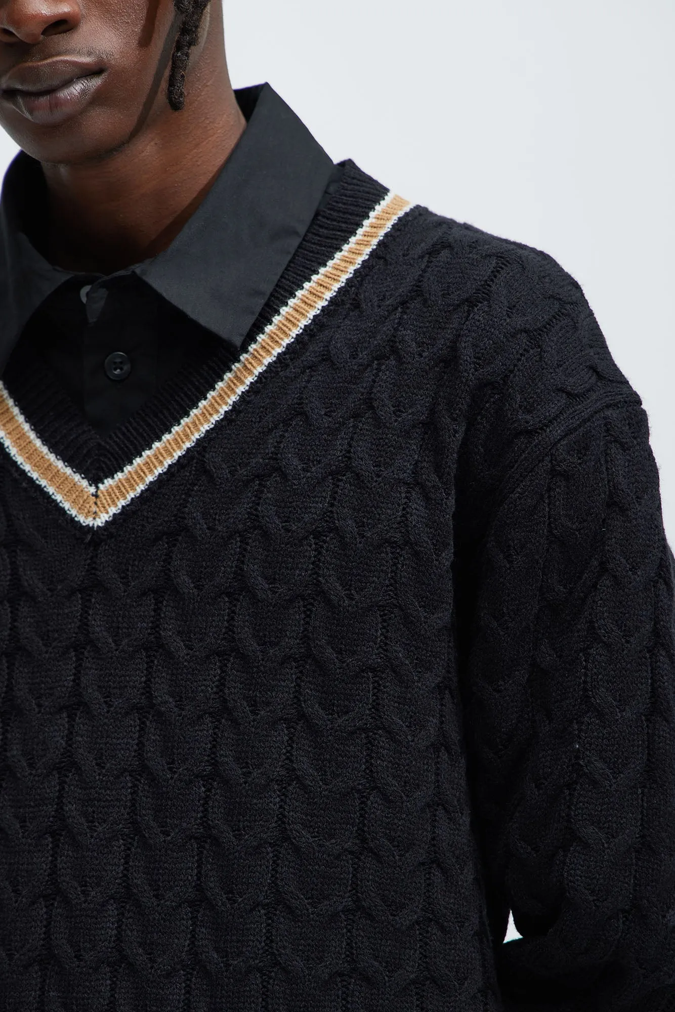 Back Again Cable Knit Sweater - Black/combo