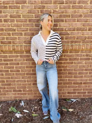 Black/White Color Combo Striped Knitted Top
