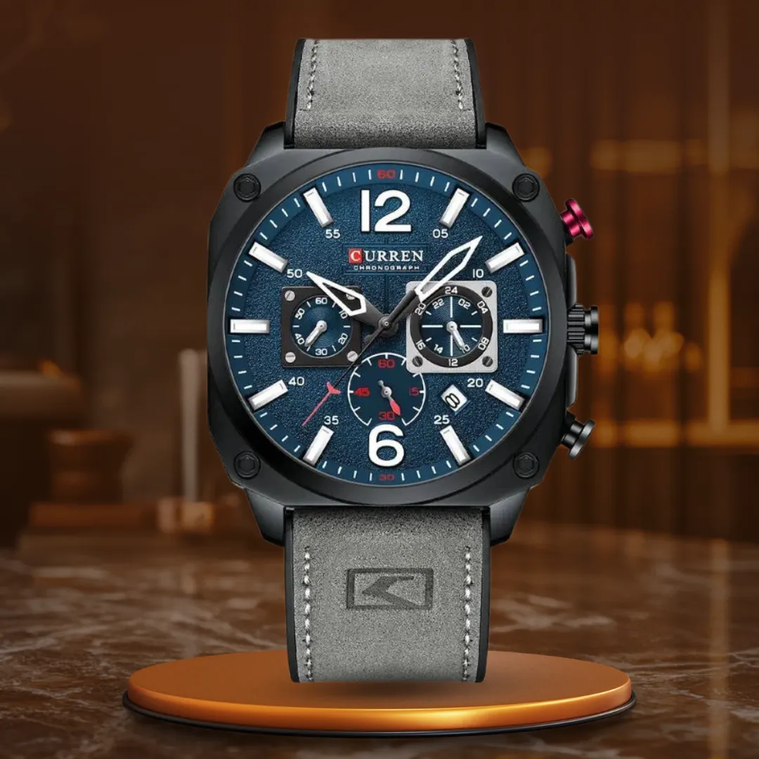 Business Leather Wristwatch with Quartz Movement and Waterproof Case