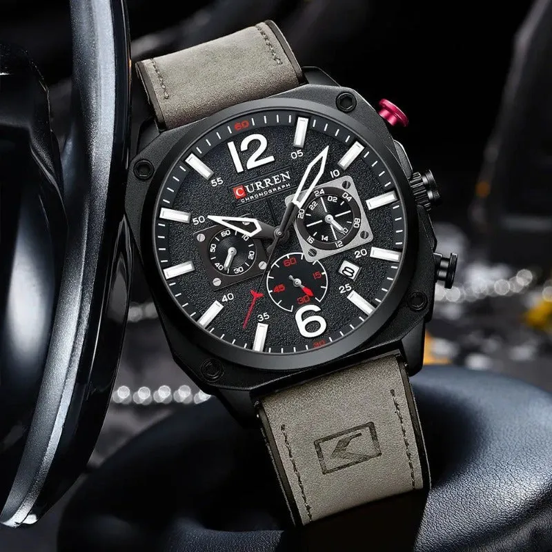 Business Leather Wristwatch with Quartz Movement and Waterproof Case
