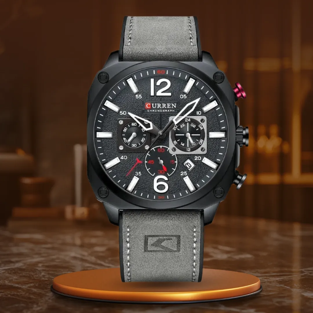 Business Leather Wristwatch with Quartz Movement and Waterproof Case