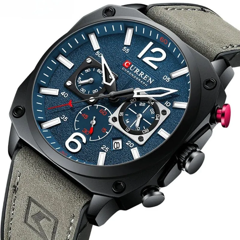 Business Leather Wristwatch with Quartz Movement and Waterproof Case