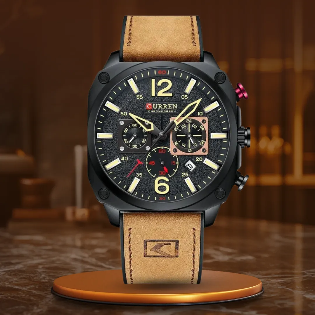 Business Leather Wristwatch with Quartz Movement and Waterproof Case