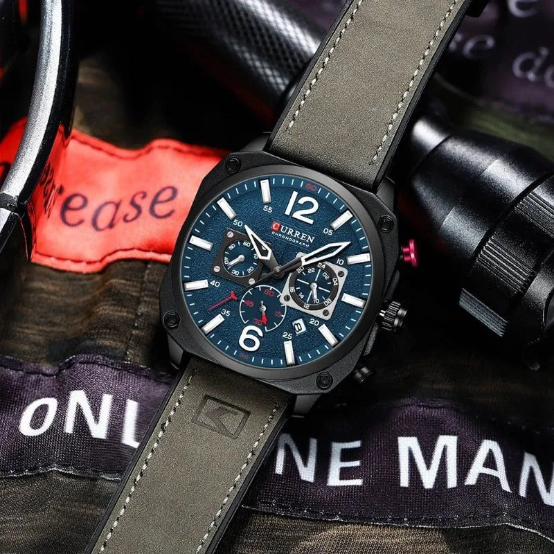 Business Leather Wristwatch with Quartz Movement and Waterproof Case