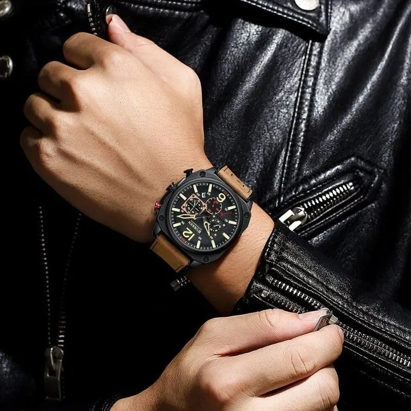 Business Leather Wristwatch with Quartz Movement and Waterproof Case