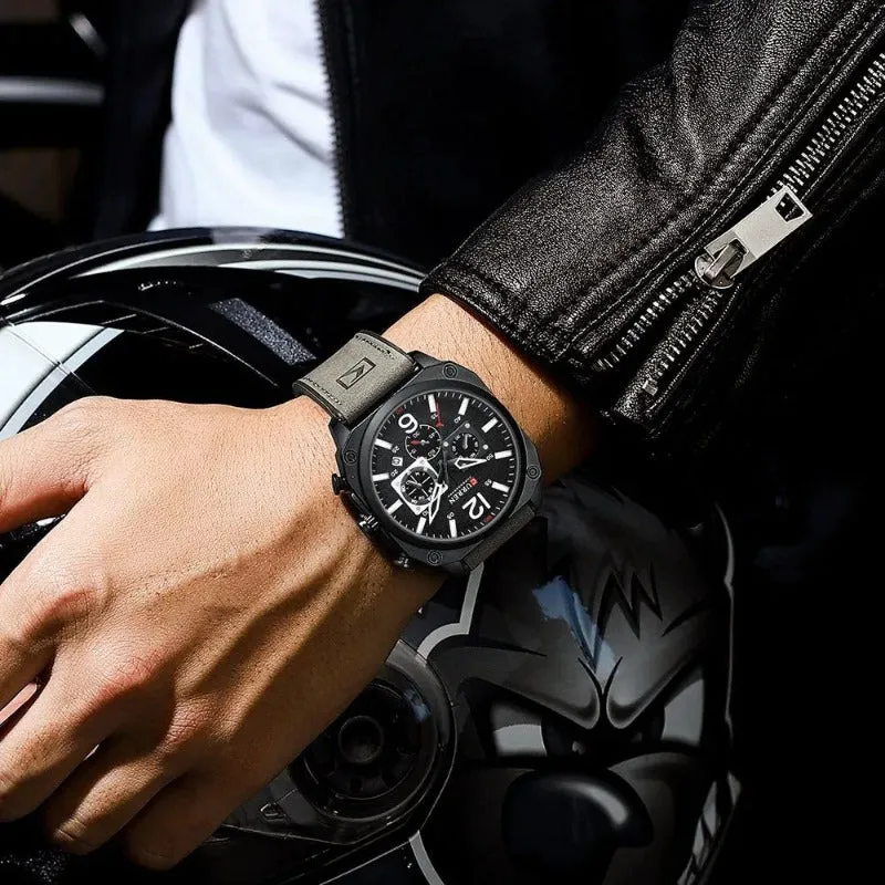 Business Leather Wristwatch with Quartz Movement and Waterproof Case
