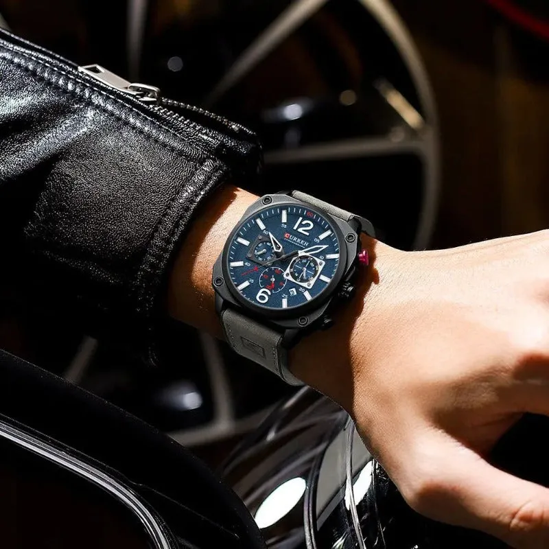 Business Leather Wristwatch with Quartz Movement and Waterproof Case
