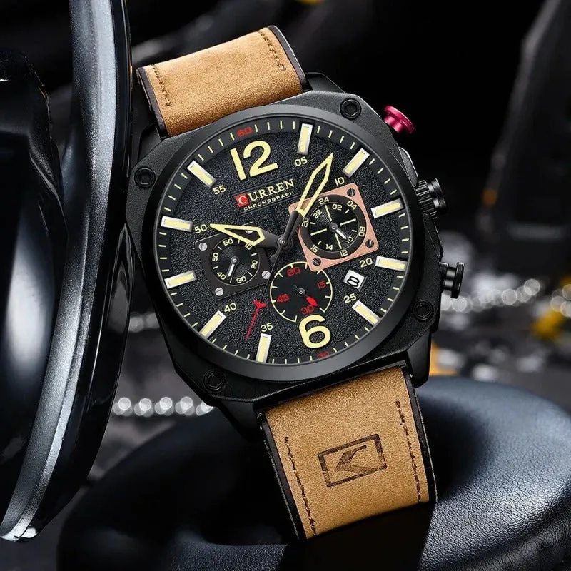 Business Leather Wristwatch with Quartz Movement and Waterproof Case