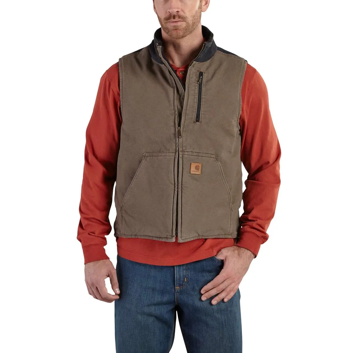 Carhartt Men's Light Brown/Black Mock Neck Vest