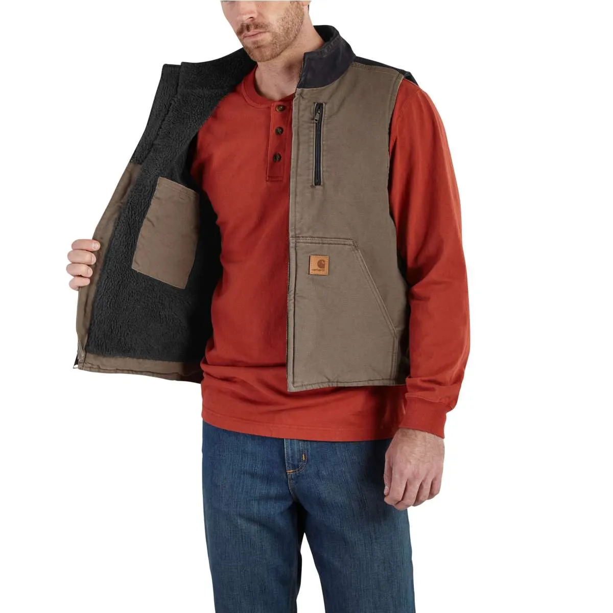 Carhartt Men's Light Brown/Black Mock Neck Vest