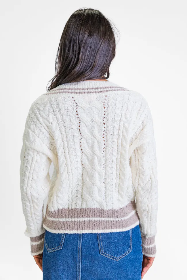 City Line Ivory Varsity V-Neck Sweater SALE