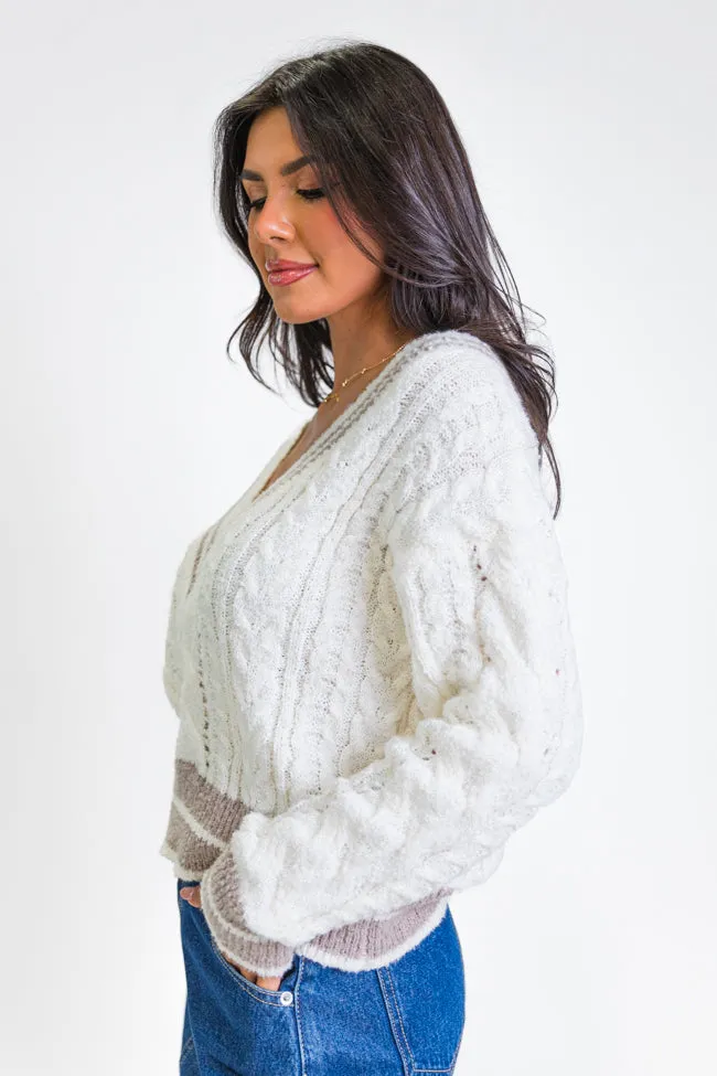 City Line Ivory Varsity V-Neck Sweater SALE