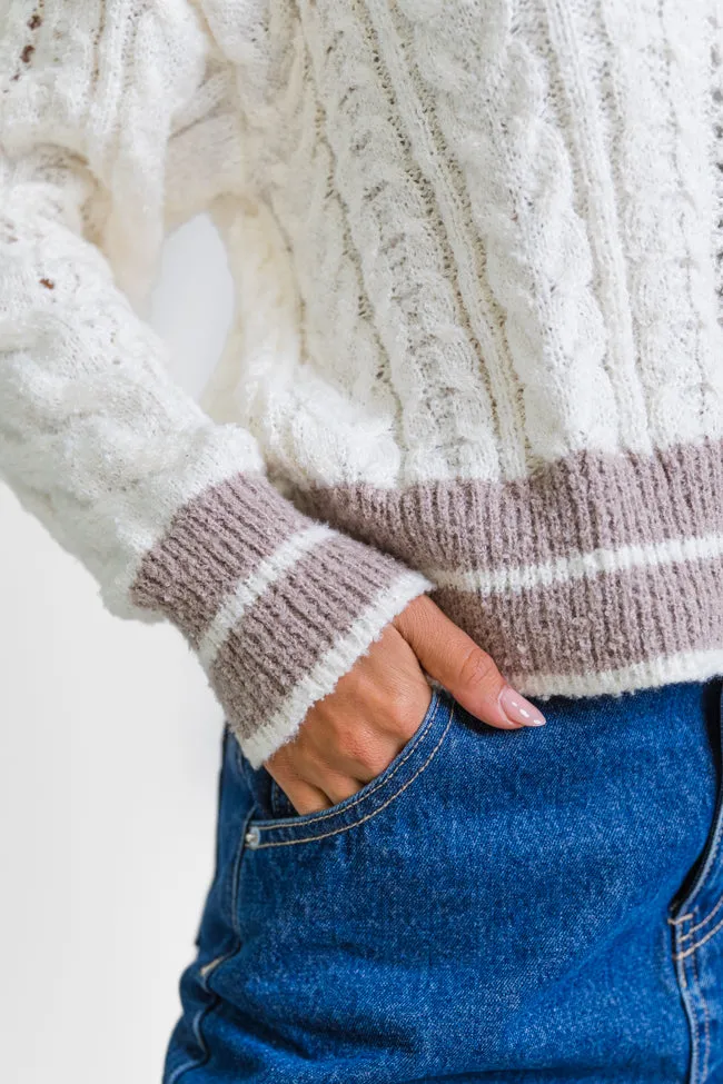 City Line Ivory Varsity V-Neck Sweater SALE
