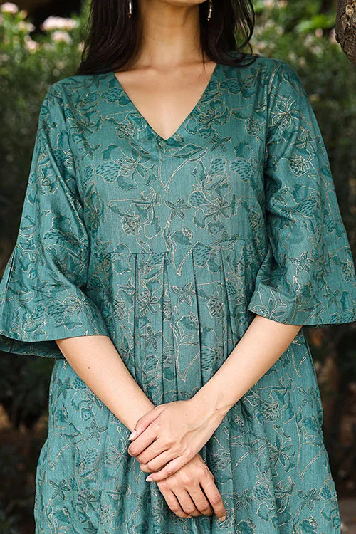 Dharan "Twinkle Kurta" Green Block Printed Kurta
