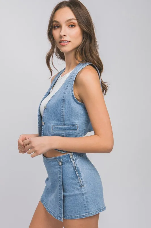 Explore More Collection - Denim Buttoned Vest Top