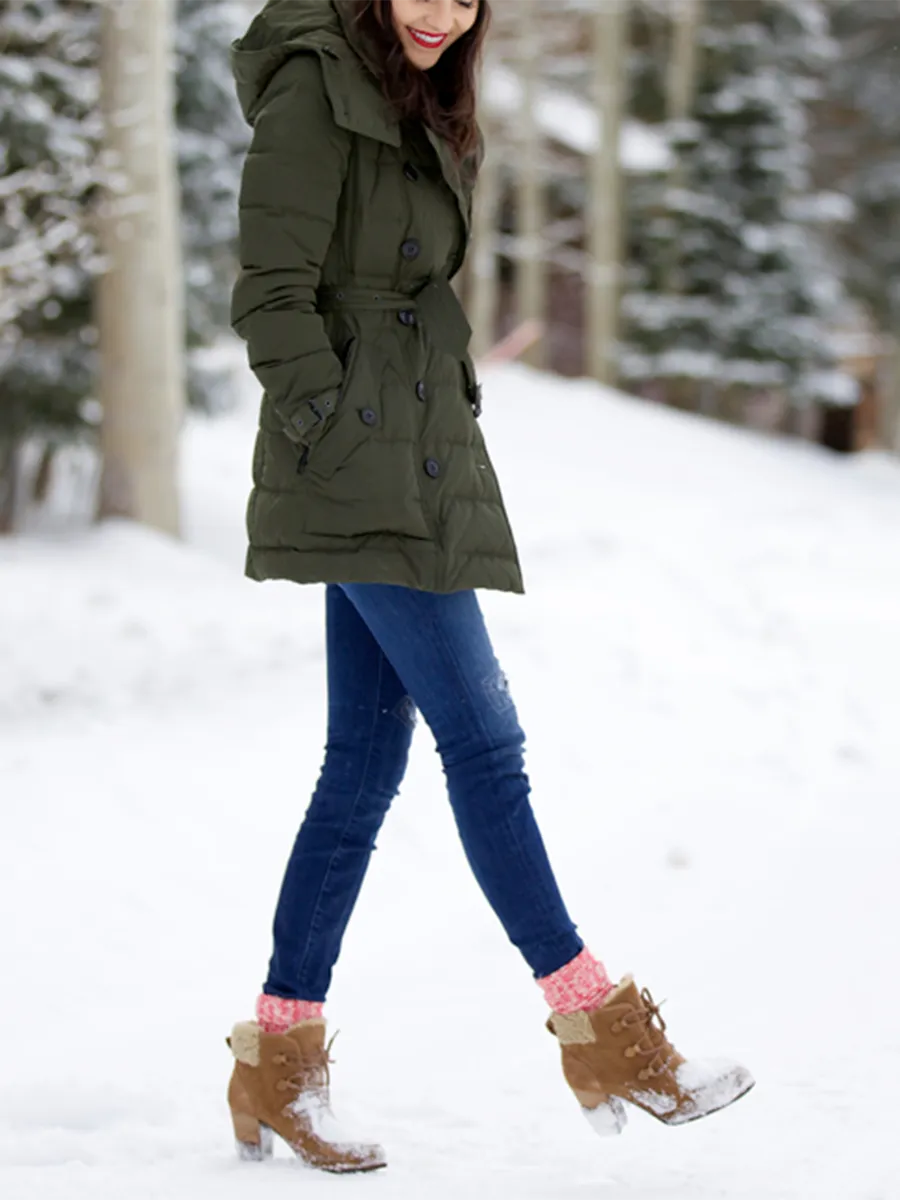 Fashionable Hooded Zipper Button Down Jacket with Belt