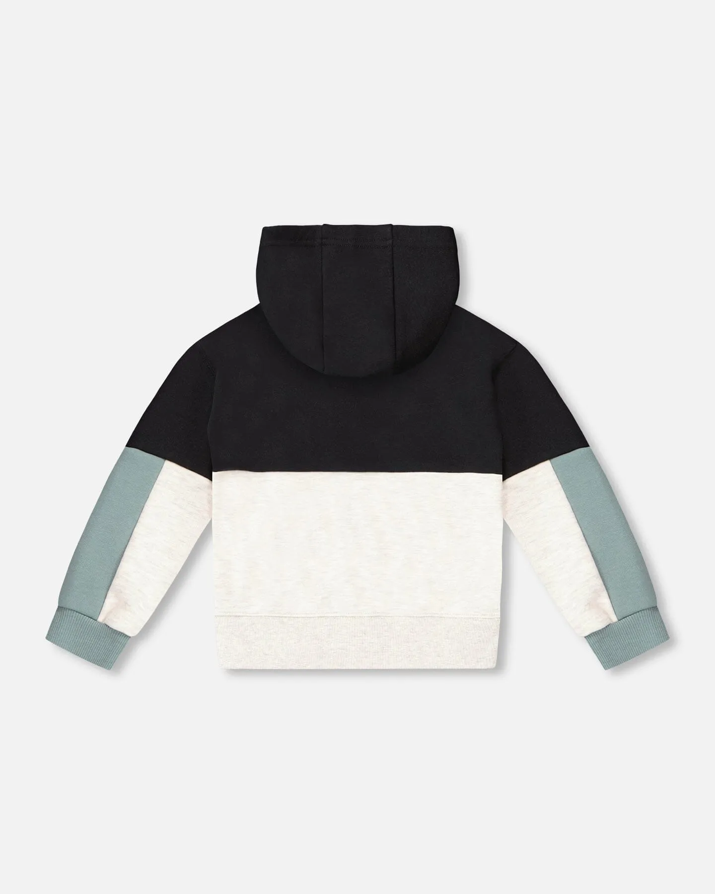 French Terry Color Block Full Zip Hoodie Cardigan Sweatshirt Black, Teal And Shimmer