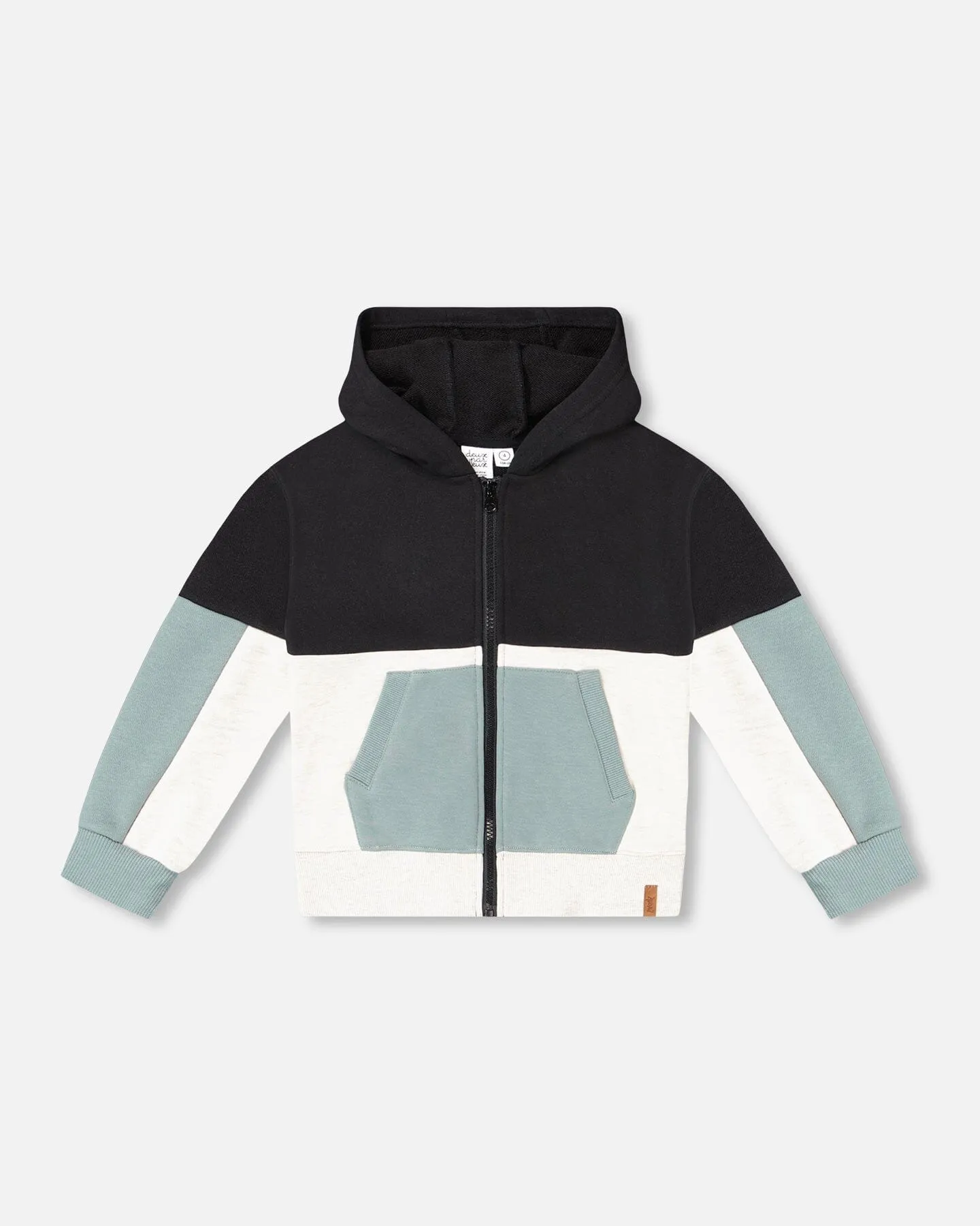 French Terry Color Block Full Zip Hoodie Cardigan Sweatshirt Black, Teal And Shimmer