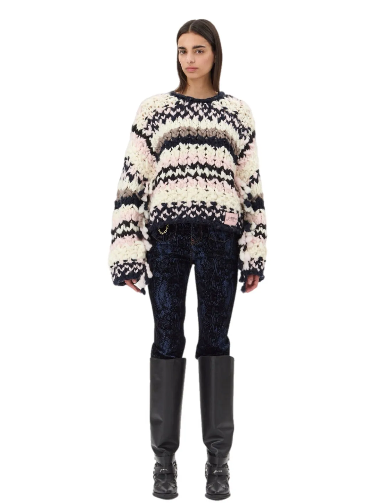 Ganni Wool Roving Handknit Crewneck
