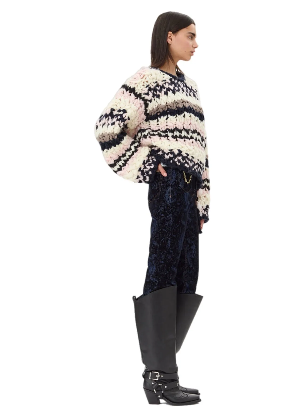 Ganni Wool Roving Handknit Crewneck