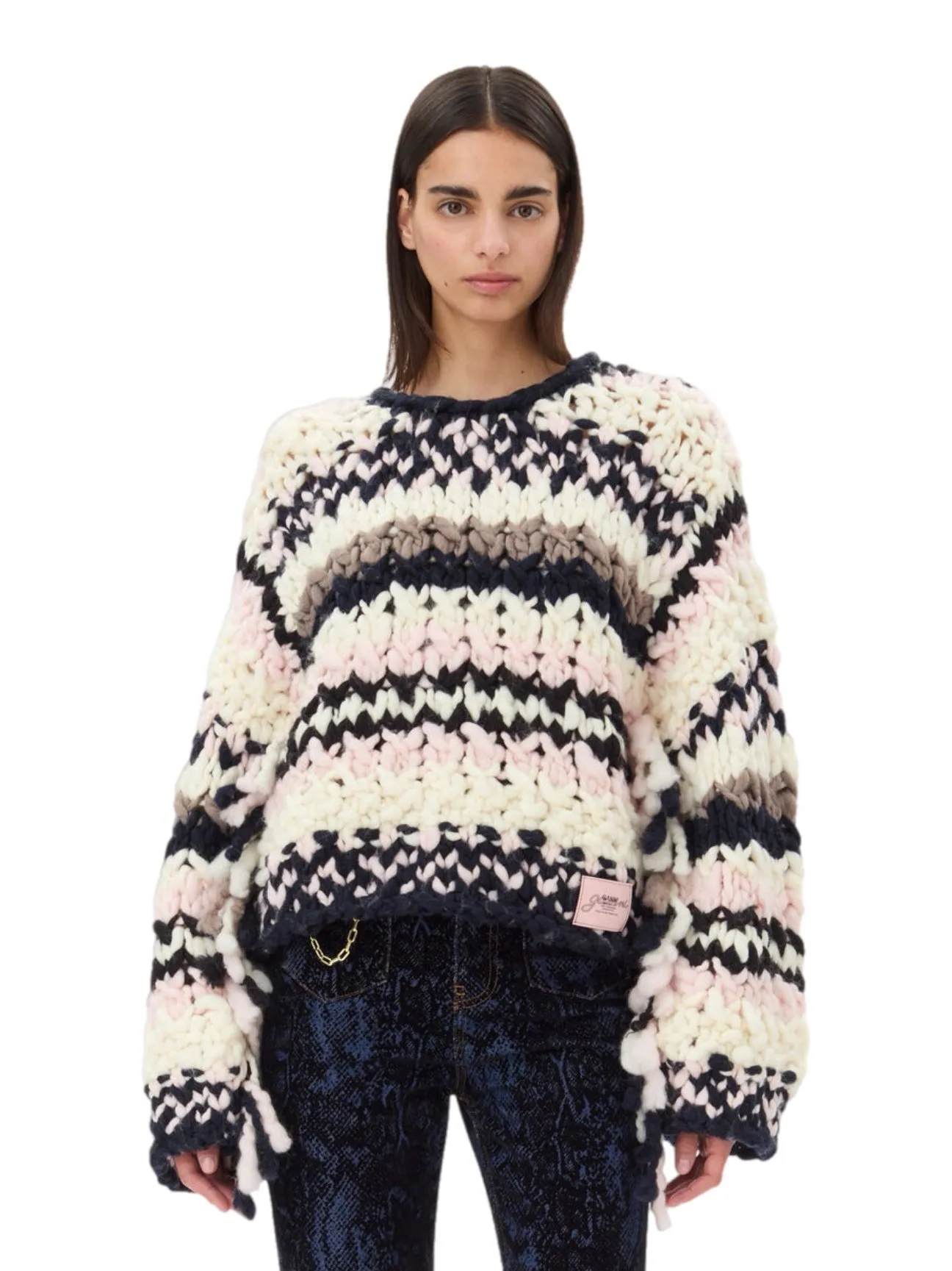 Ganni Wool Roving Handknit Crewneck