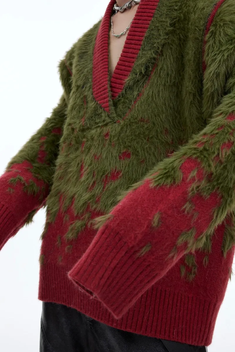 Gradient V-Neck Knit Sweater