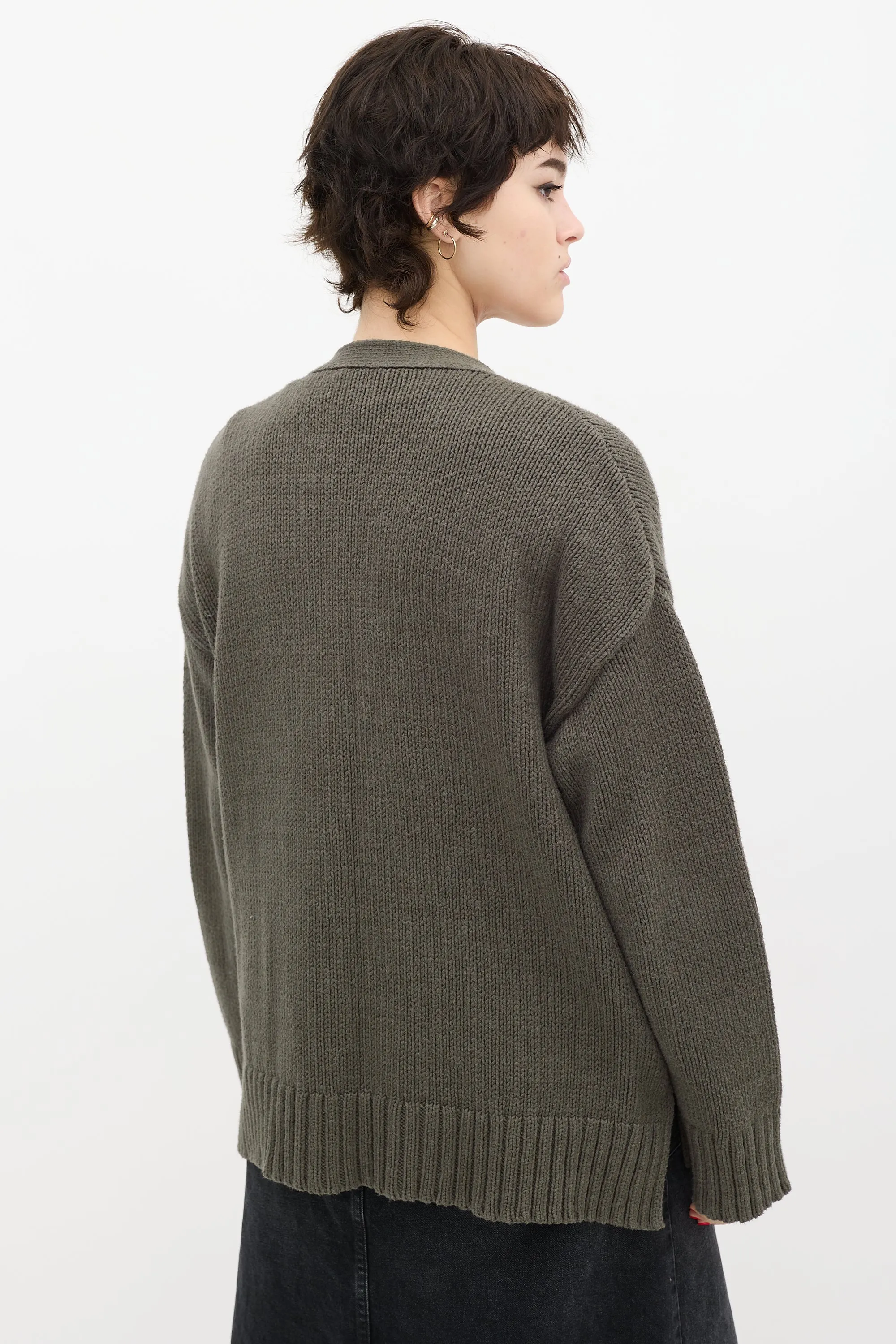 Green Knit V-Neck Cardigan