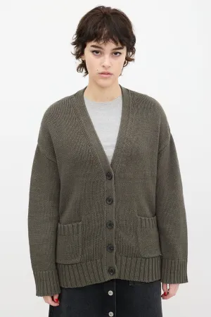 Green Knit V-Neck Cardigan