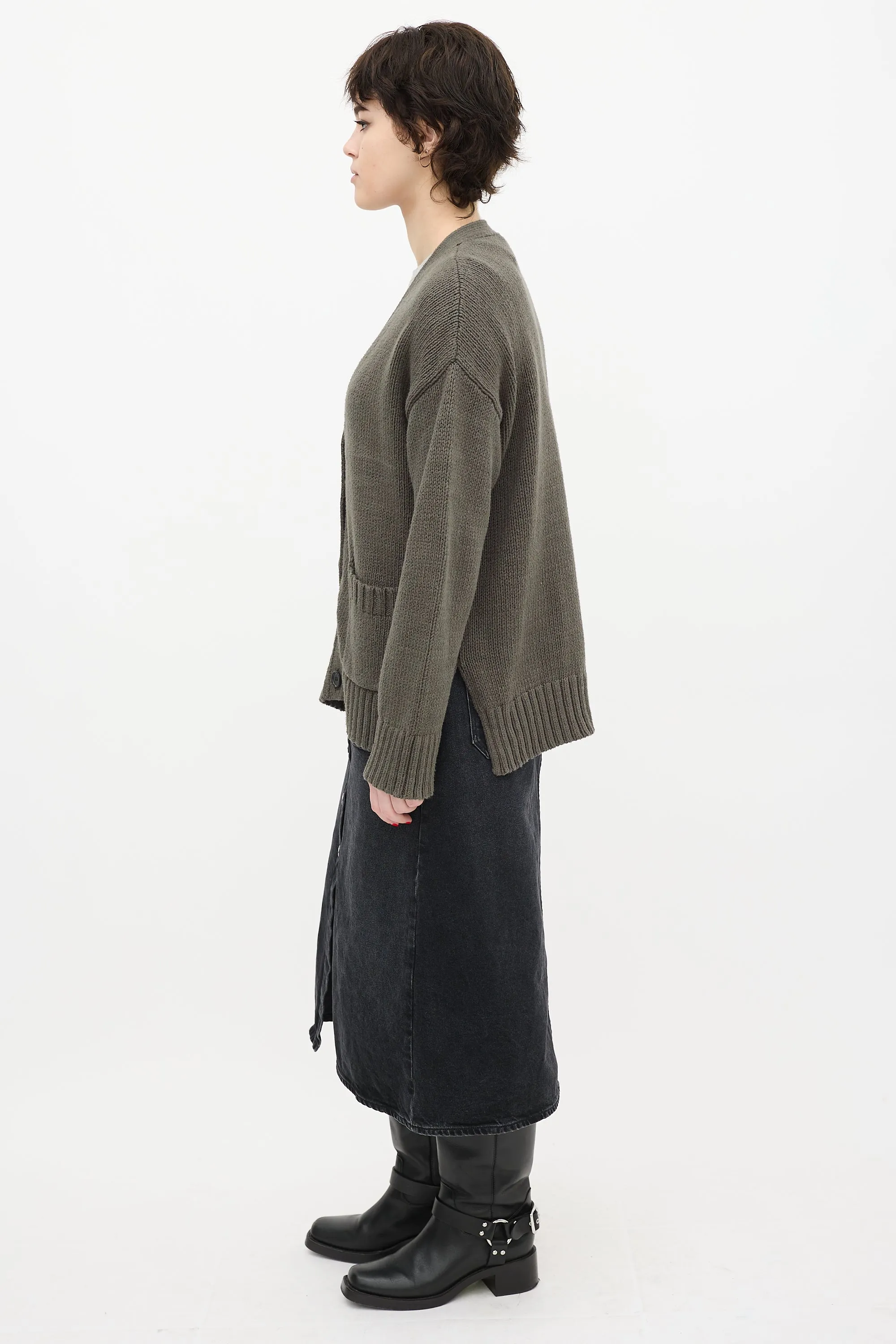 Green Knit V-Neck Cardigan