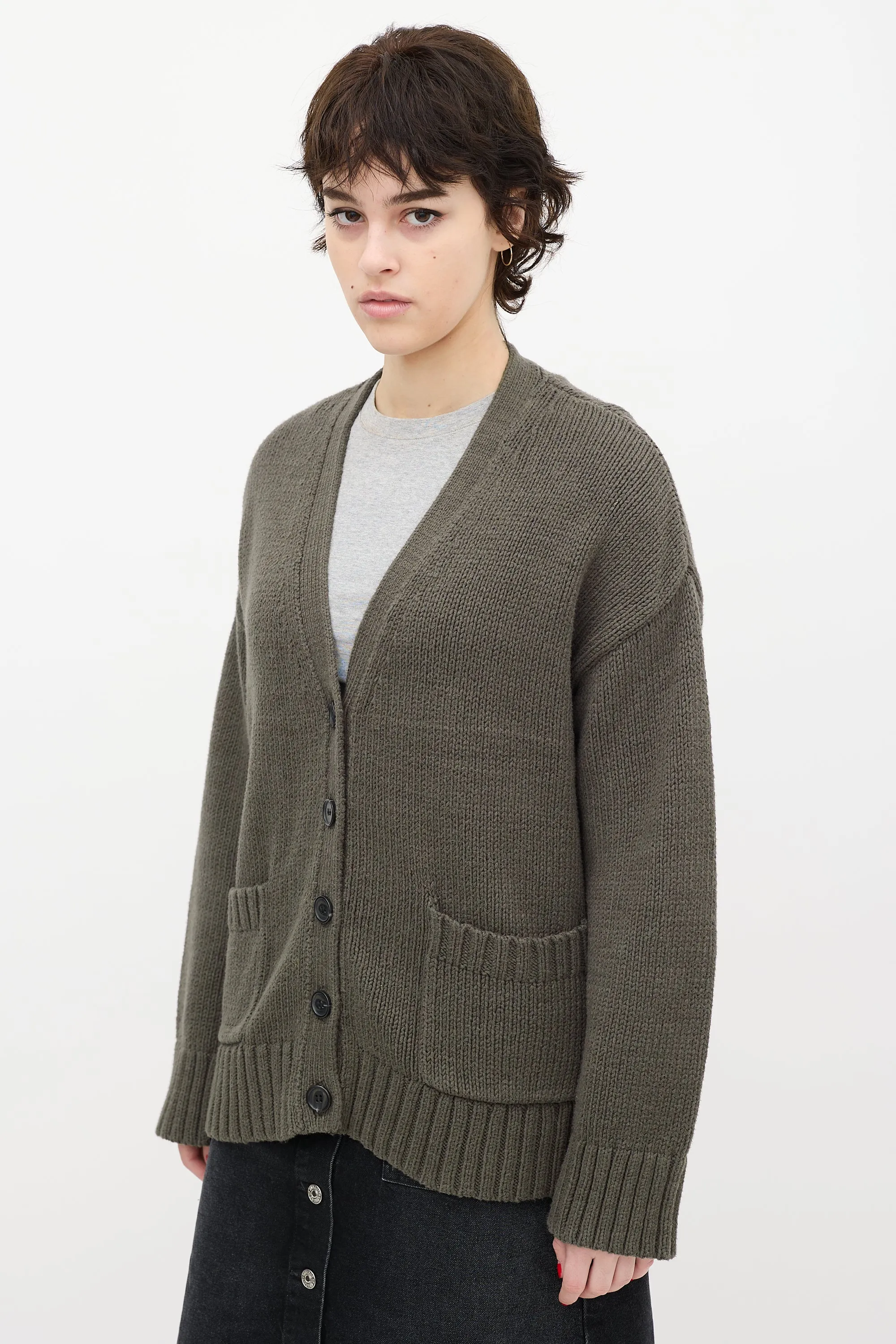 Green Knit V-Neck Cardigan