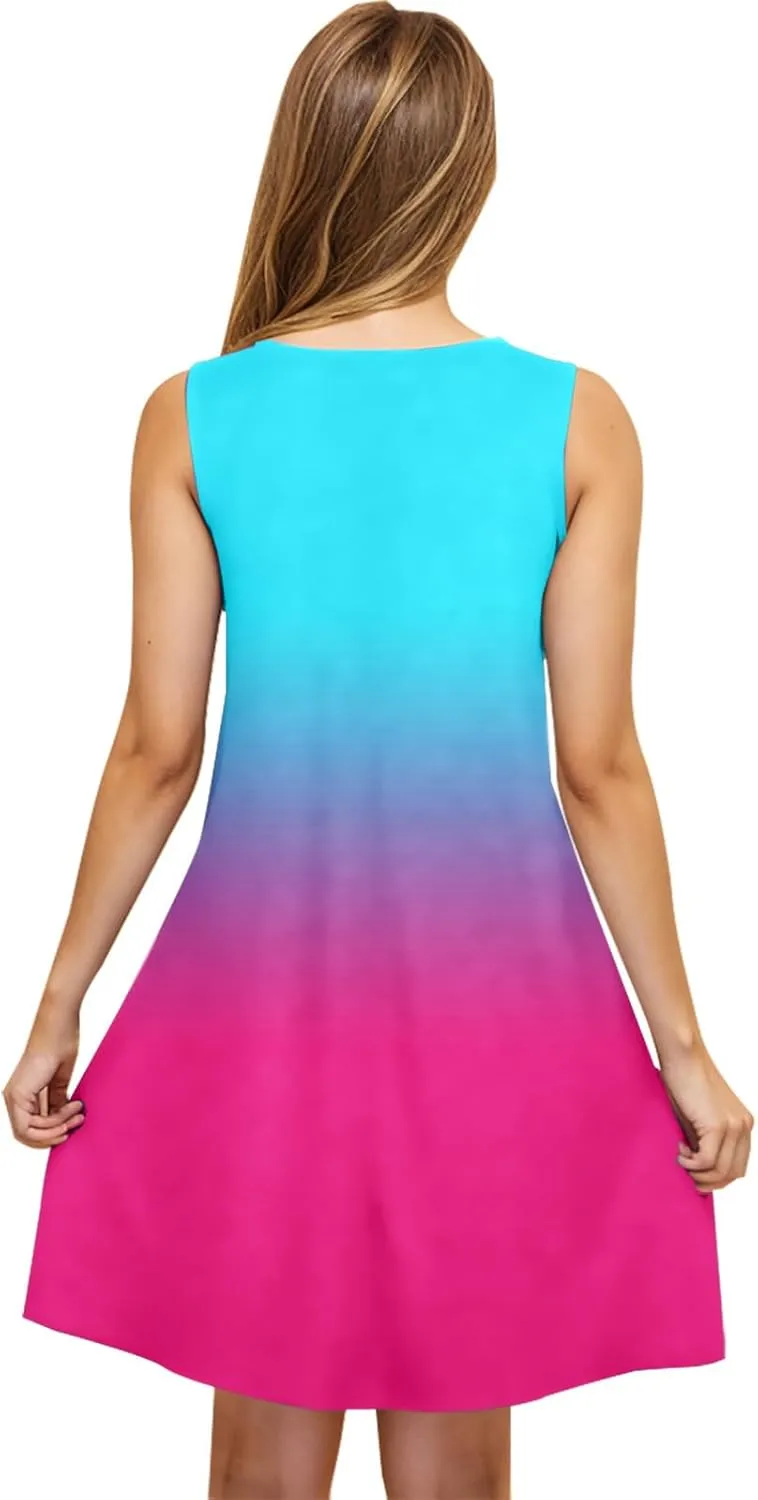 hlysgo Petite Dresses for Women with Pockets Summer Boho Sleeveless Crew Neck Mini Sundresses Trendy Beach Coverup Dress