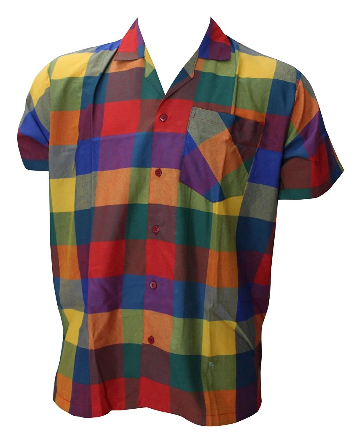LA LEELA Shirt Casual Button Down Short Sleeve Beach Shirt Men Pocket Checks