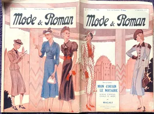 Late Summer Fashion on Front Cover of September 1937 French Magazine Mode & Roman