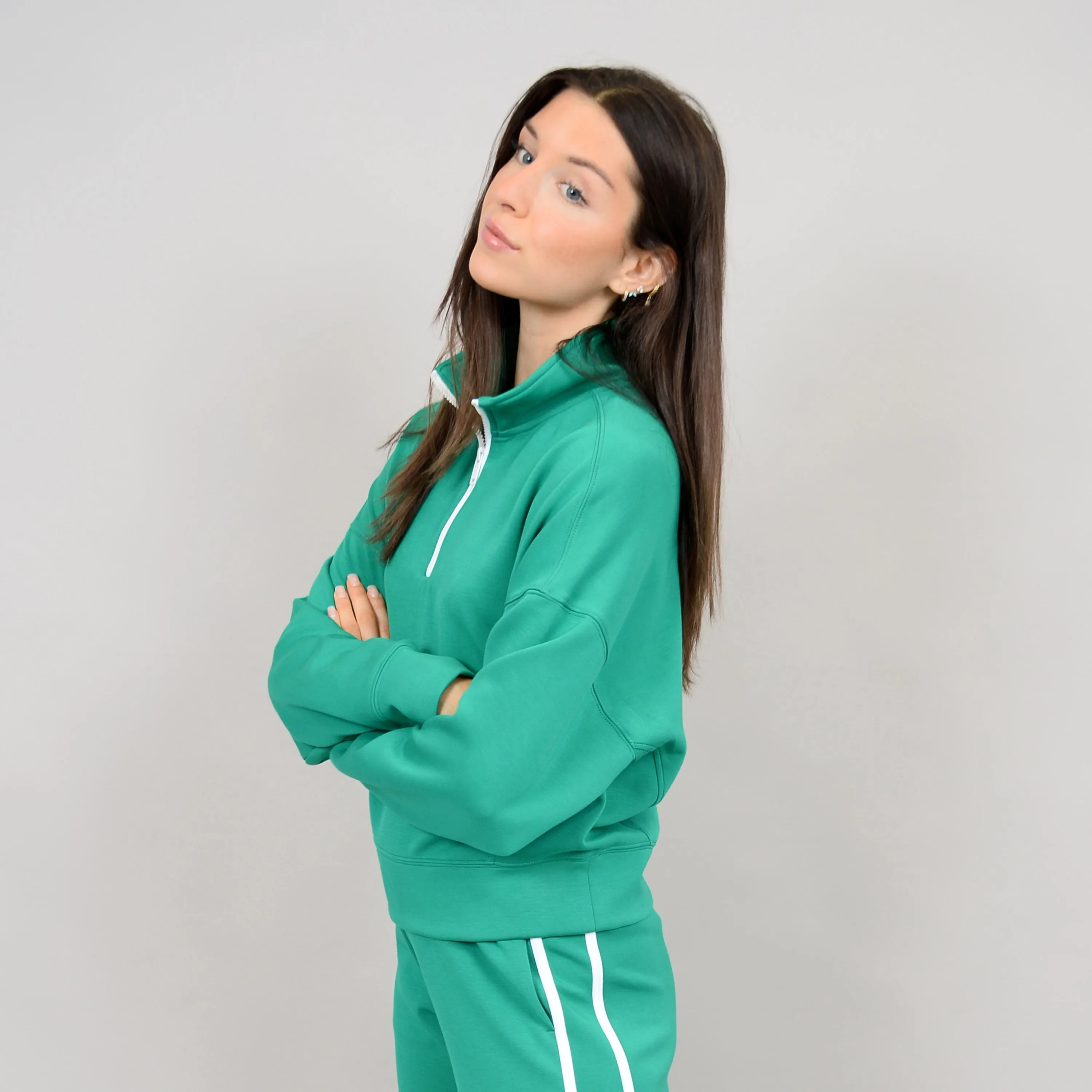 MAILYN SOFT KNIT ZIP UP - CREME DE MENTHE