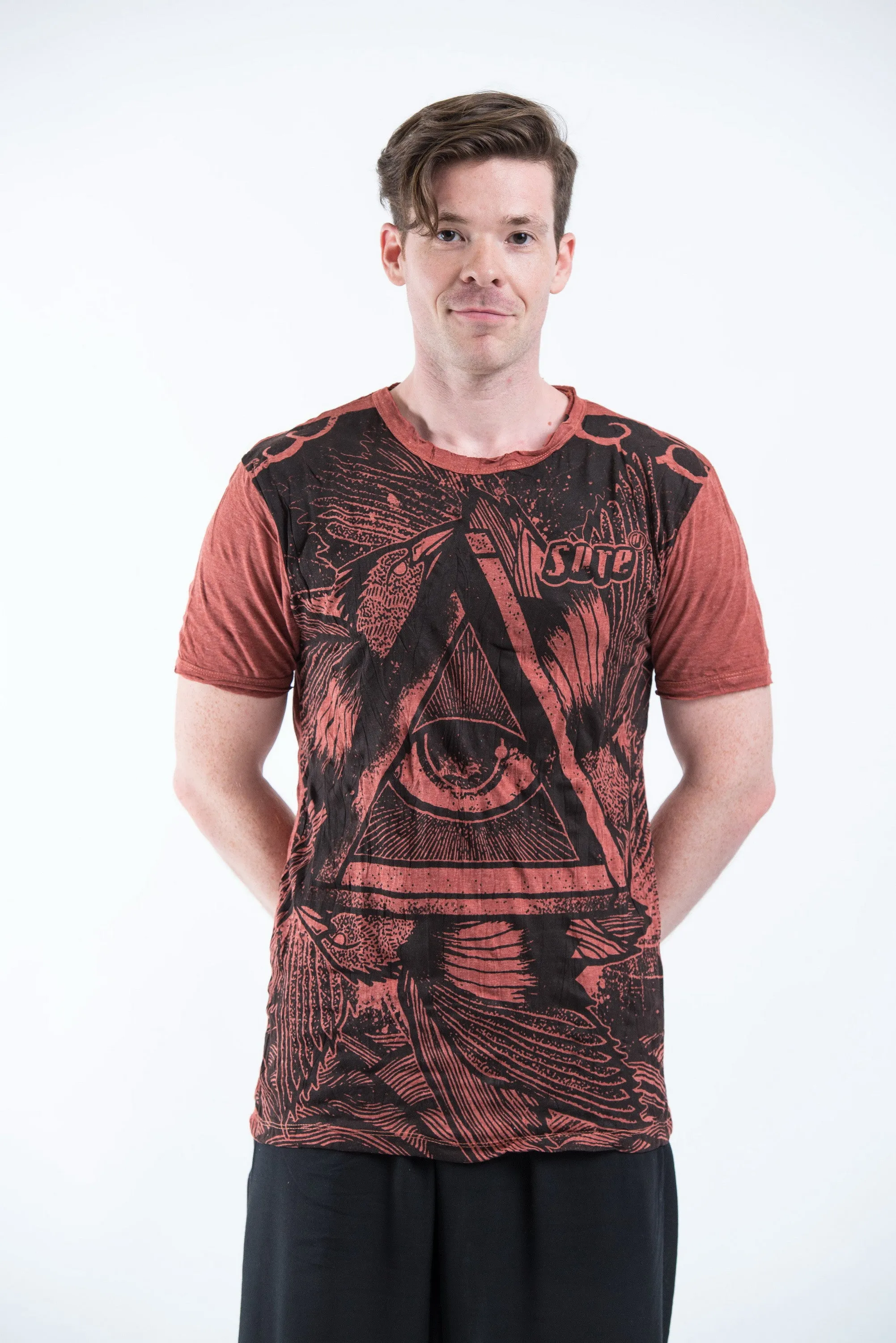 Mens All Seeing Eye T-Shirt in Brick