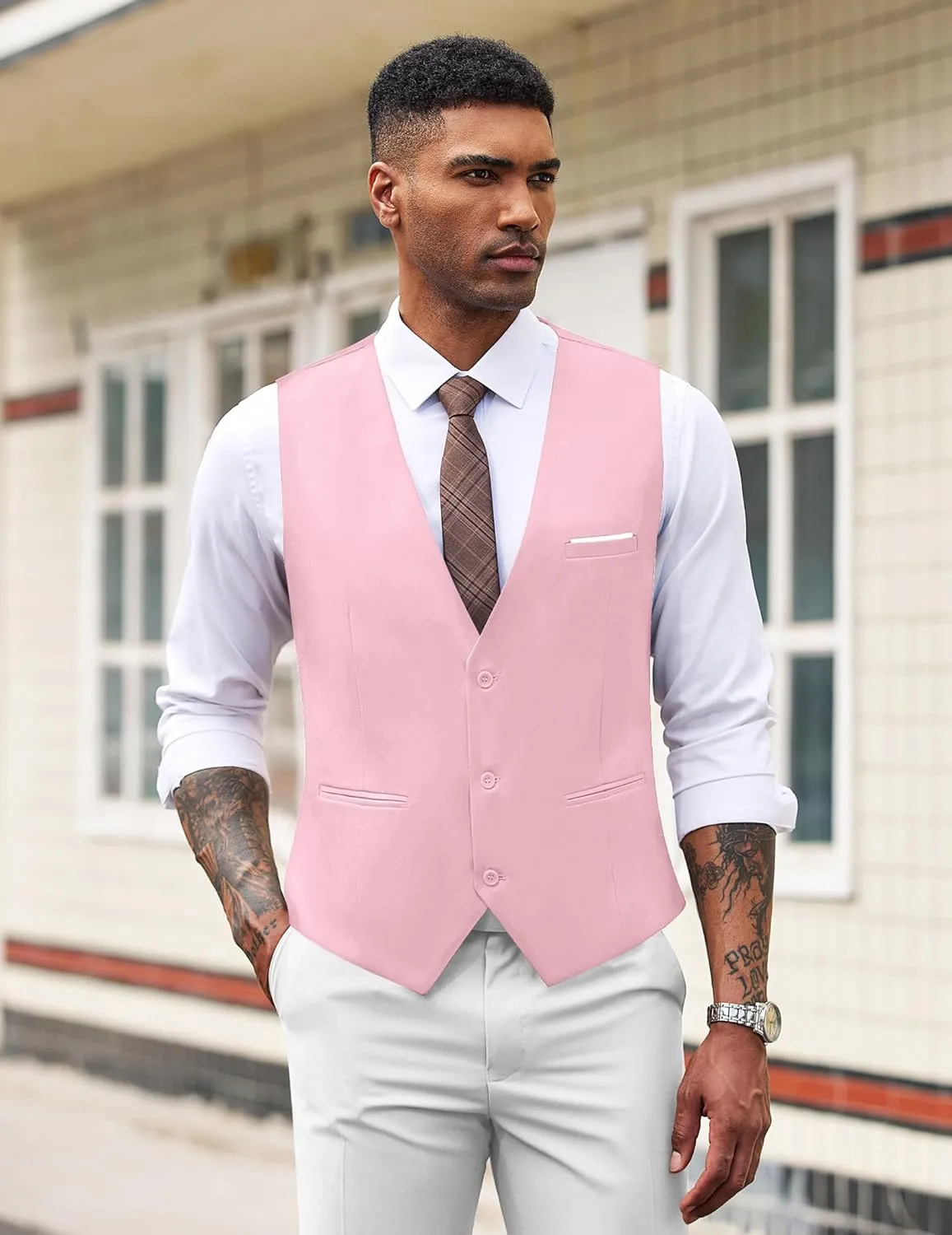 Men's Dark Grey Sleeveless Formal Slim Fit Suit Vest