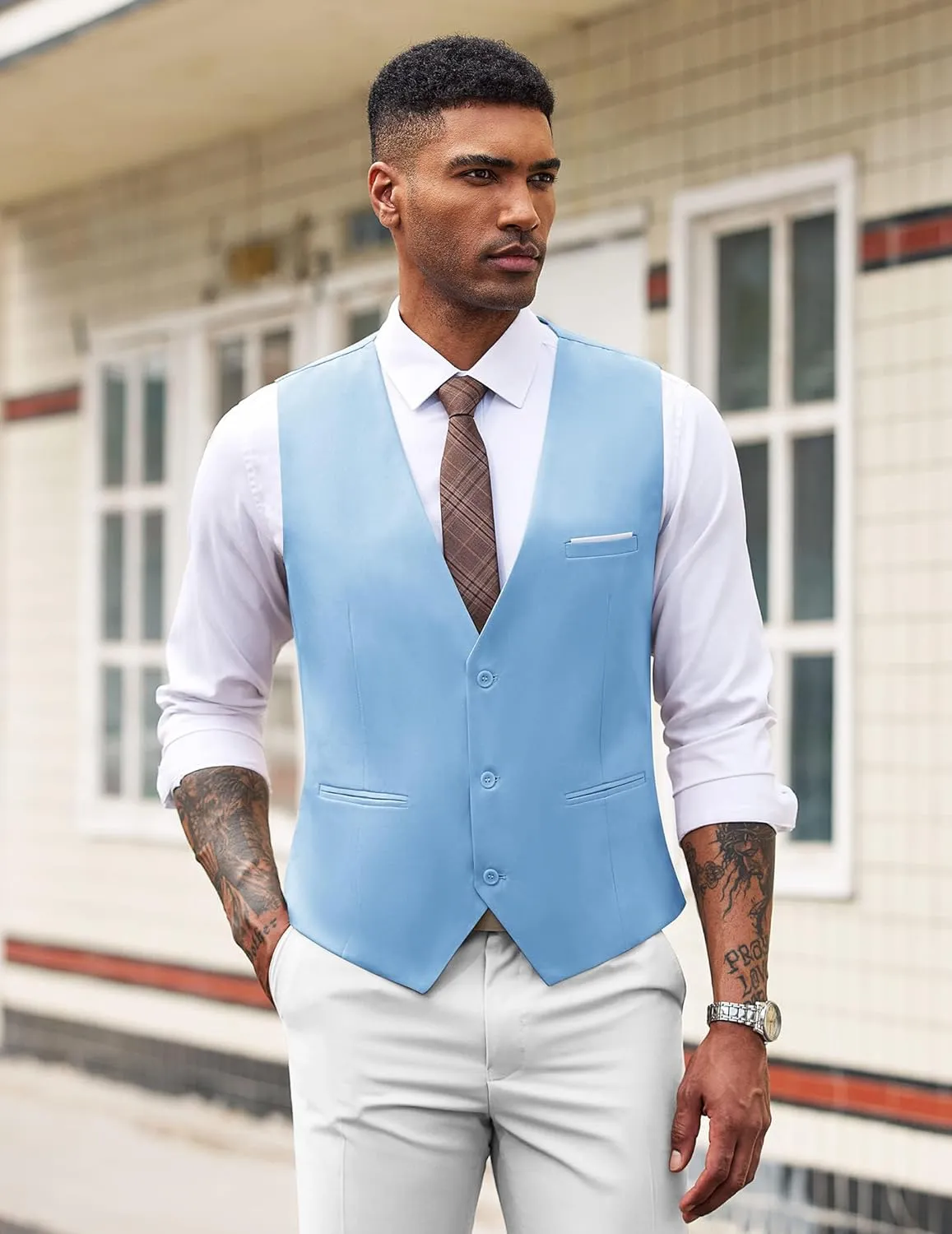 Men's Dark Grey Sleeveless Formal Slim Fit Suit Vest