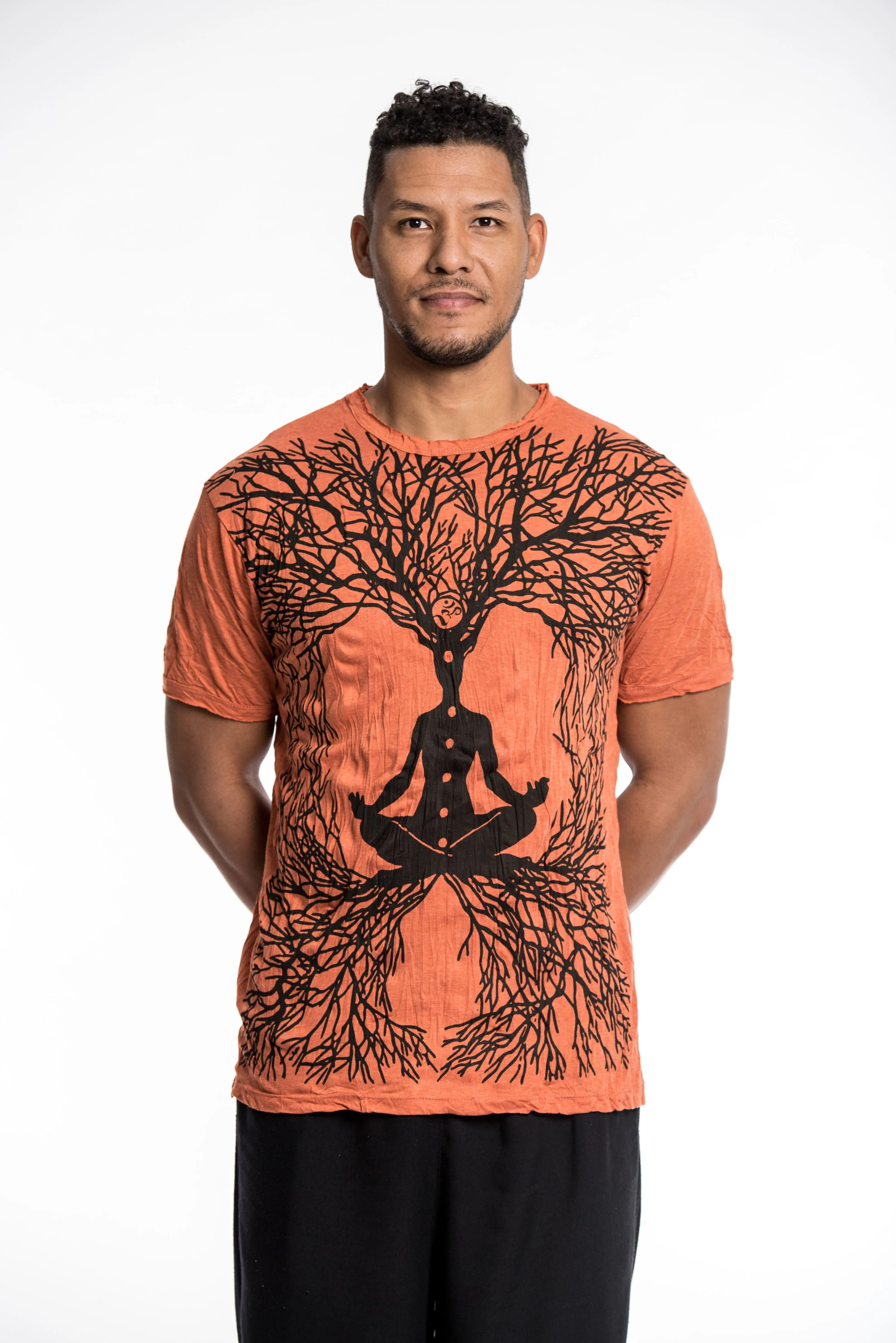 Mens Om Meditation Tree T-Shirt in Orange