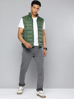 Men's Quilted Green High Neck Puffer Jacket
