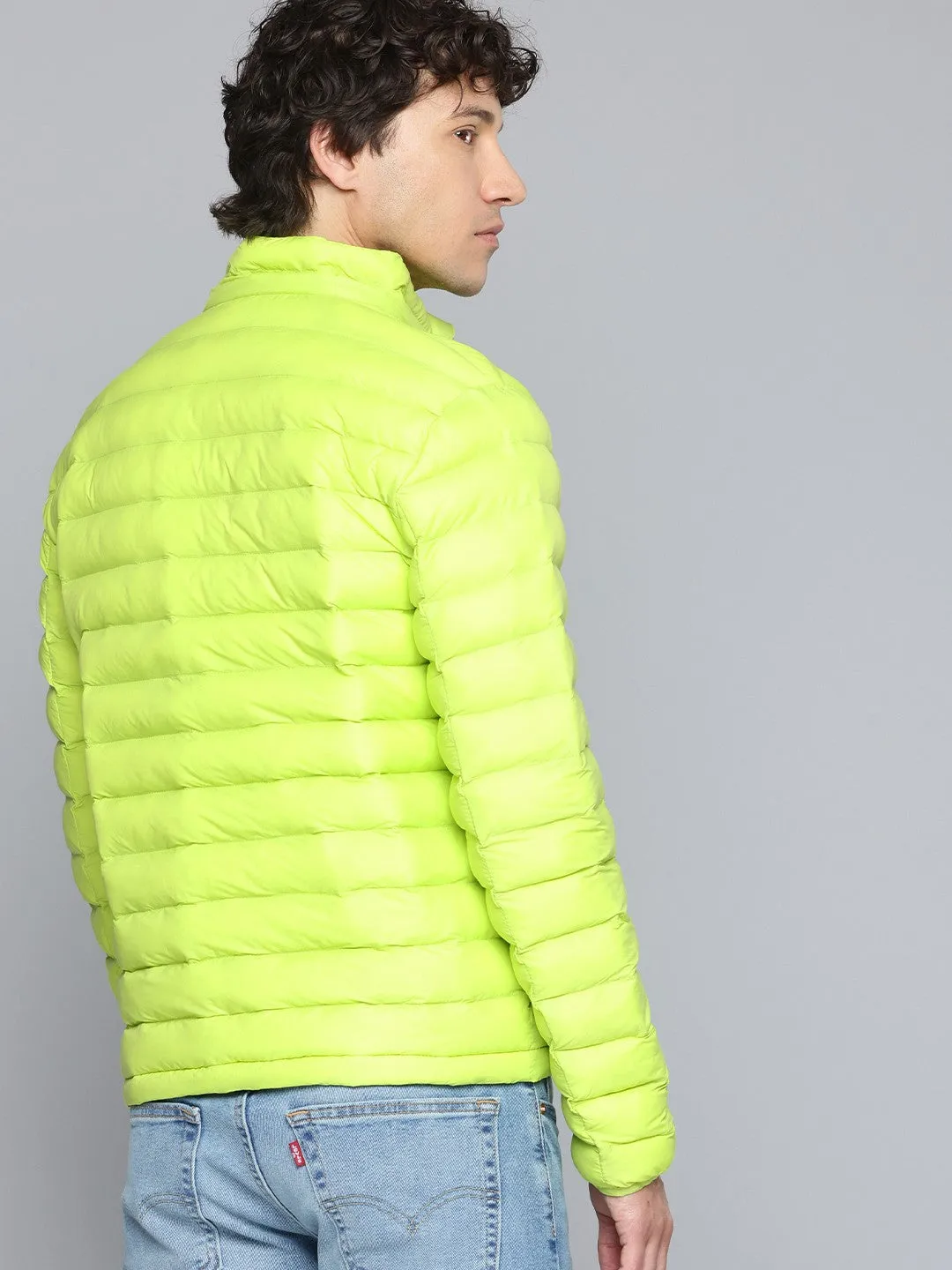 Men's Quilted Lime-Green Hooded Puffer Jacket