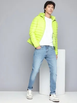 Men's Quilted Lime-Green Hooded Puffer Jacket