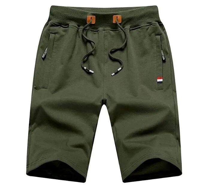 Mens Shorts Casual Elastic Waist Drawstring Zipper Pockets Fleece Shorts for Men